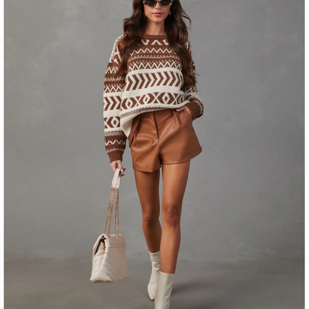 Vici Brown and Cream Fair Isle Knit Sweater